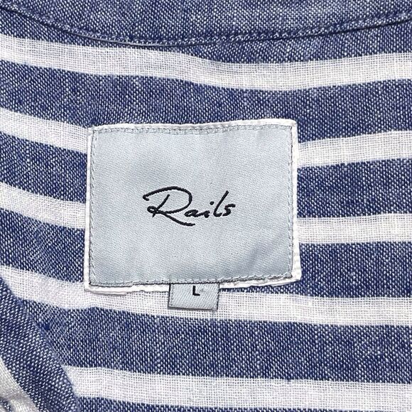 Rails Angelina Striped Smocked Tunic Dress Blue White Linen Blend Size Large - Picture 4 of 16